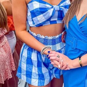 Blue and White Checkered Two-Piece Set